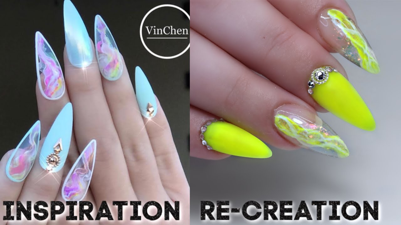 SCULPTED ALMOND NAILS | NEON YELLOW GLITTERBELS | INSPIRED BY VINCENT NAILS