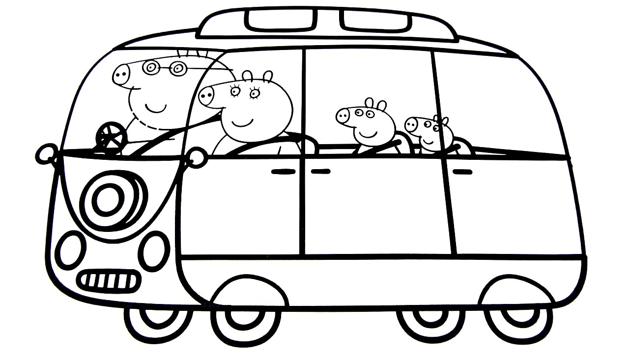 Peppa Pig Family in New Car Coloring Book Coloring Pages - Video For Kids