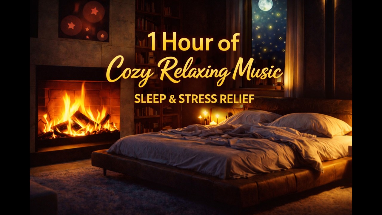 1 Hour Cozy Sleep Music 🌙 Relaxing Ambient Music with Fireplace for Deep Sleep & Stress Relief