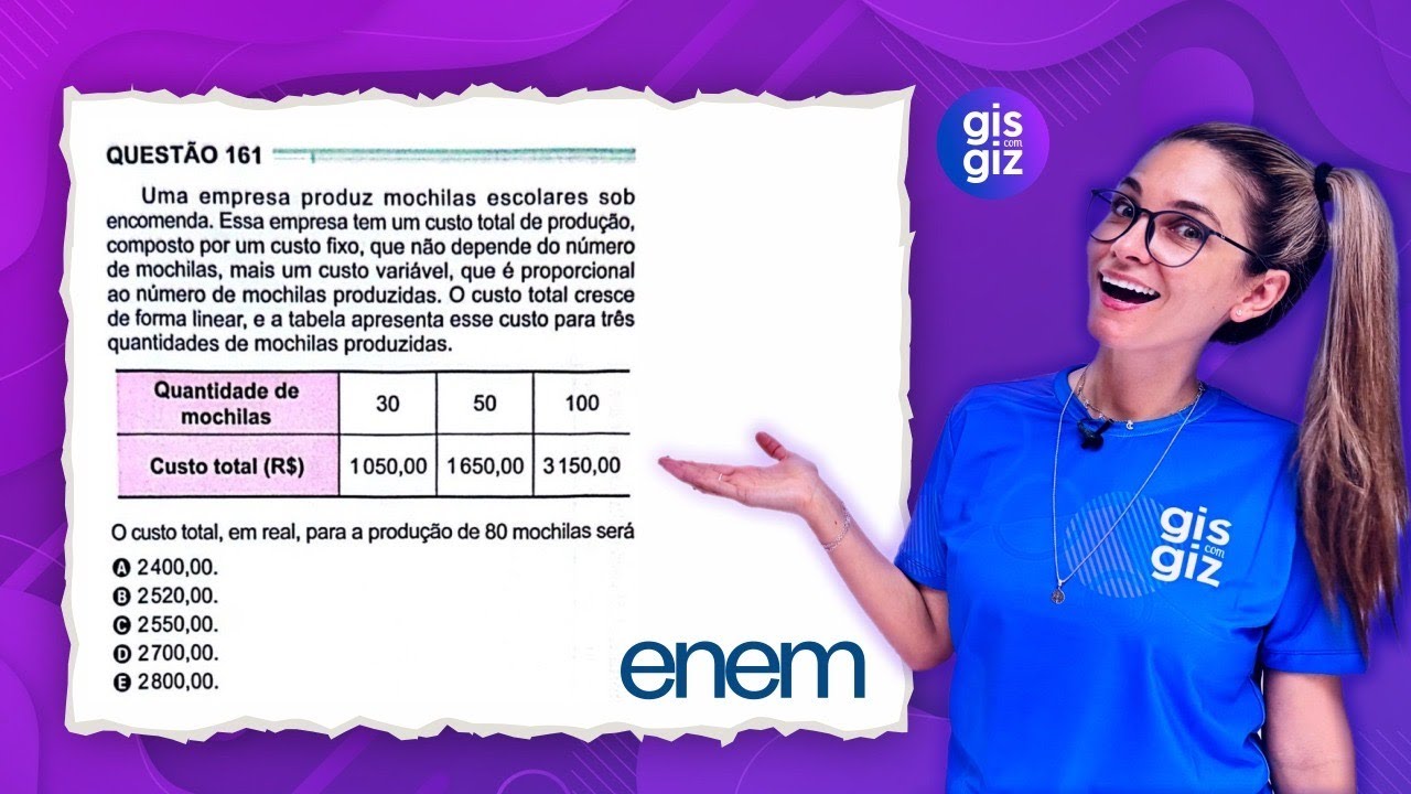ENEM - PROPORÇÃO, FUNÇÃO DO 1º GRAU E SISTEMA DE EQUAÇÕES - QUESTÃO 161 PROVA VERDE 2024 MATEMÁTICA