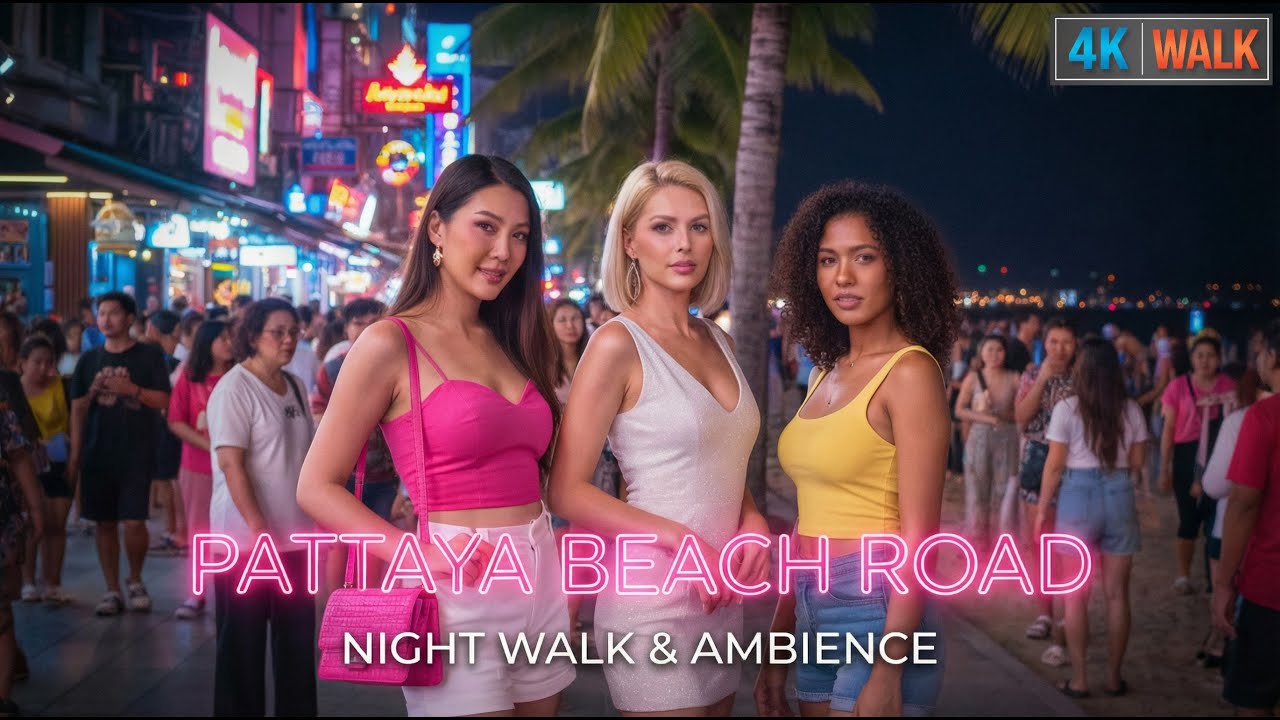 🇹🇭[4K HDR] Pattaya Beach Road Night Walk 🌃 | Street Life Ambience