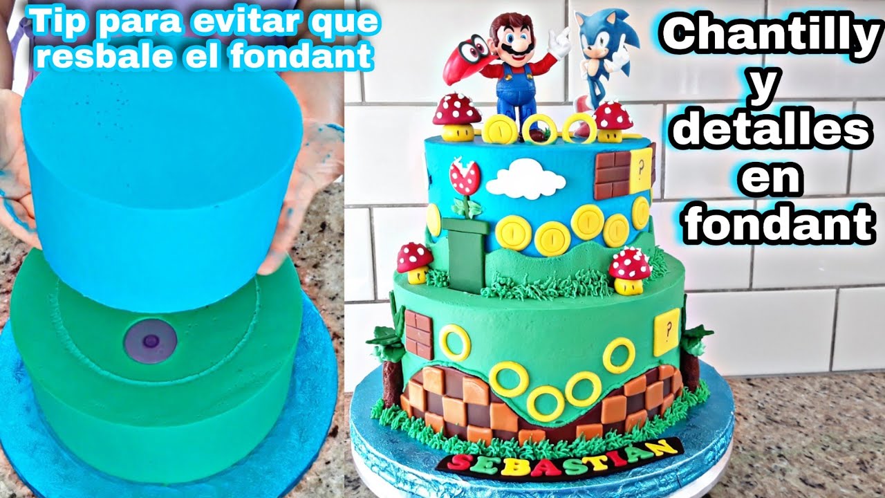 Pastel En Chantilly Y Detalles En Fondant Tres Leches Tematica Mario Bros