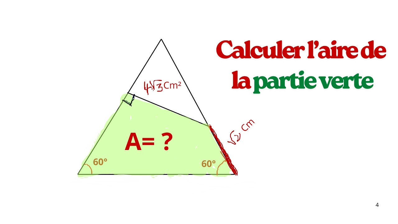 Sauras-tu calculer l'aire de la partie verte: Triangle spécial
