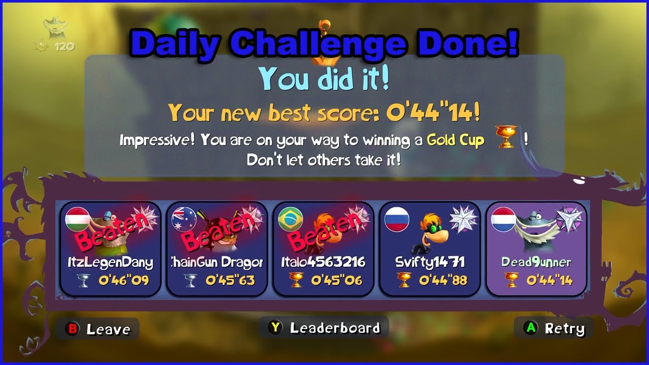 Rayman Legends Daily Challenge and Extreme Challenge #145  - Gold Streak!