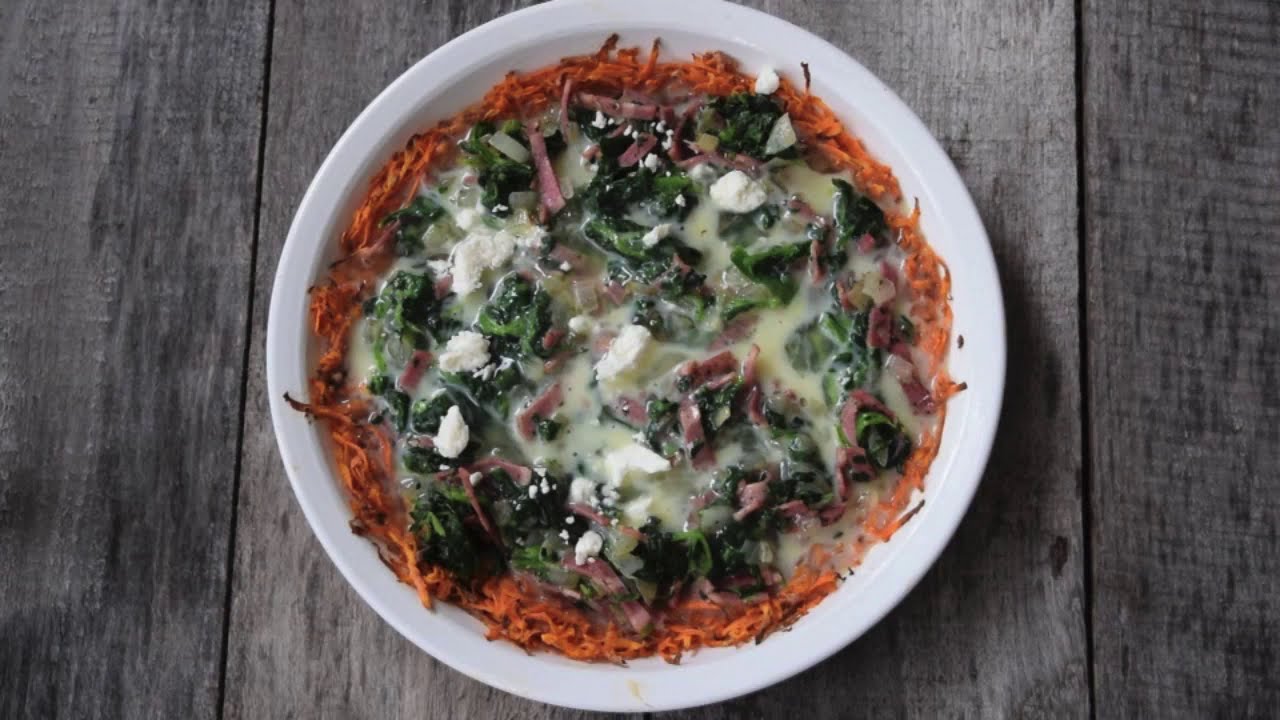 Turkey Bacon and Spinach Quiche with Sweet Potato Crust