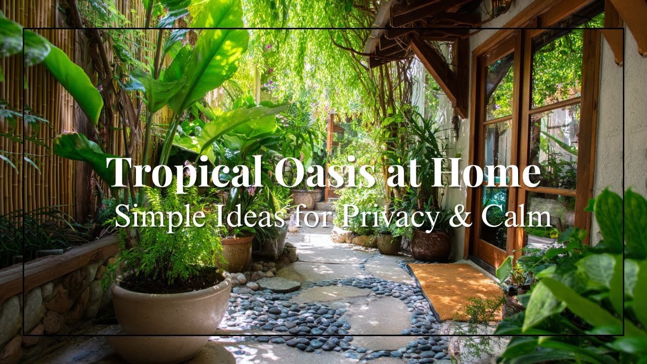 Courtyard Garden with Tropical Vibes   Bamboo Screens & Bold Leaf Plants for Privacy