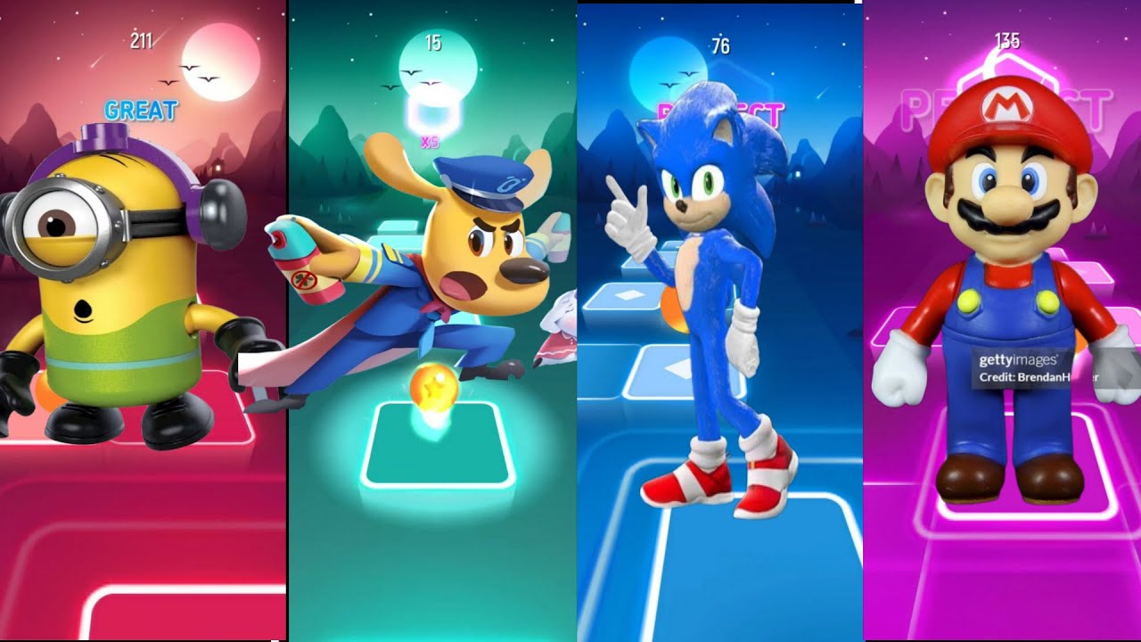 Minions   Sheriff Labrador   Sonic   The super Mario   Tiles Hop Edm Rush