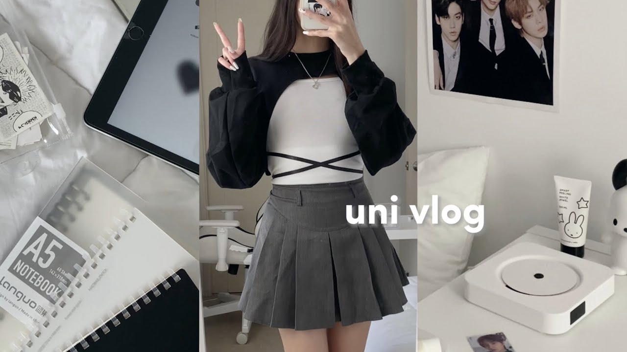 UNI STUDY VLOG 📁: studying on campus, productive days, what’s in my bag, ootd, korean makeup