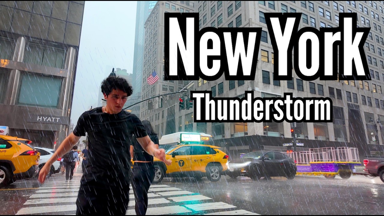 Walking In a Heavy Thunderstorm in Manhattan ⛈️| NYC Rain ASMR 4K