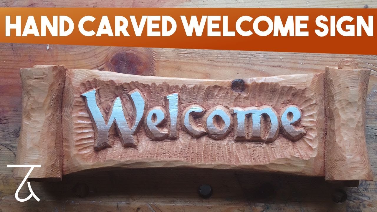 Hand Carved Welcome Sign from an Old Piece of Bed Frame [Wood Carving Project]