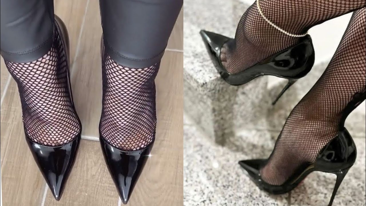 Sophisticated fascinating shiny patent leather stiletto high heels// High heels for office wear 2024