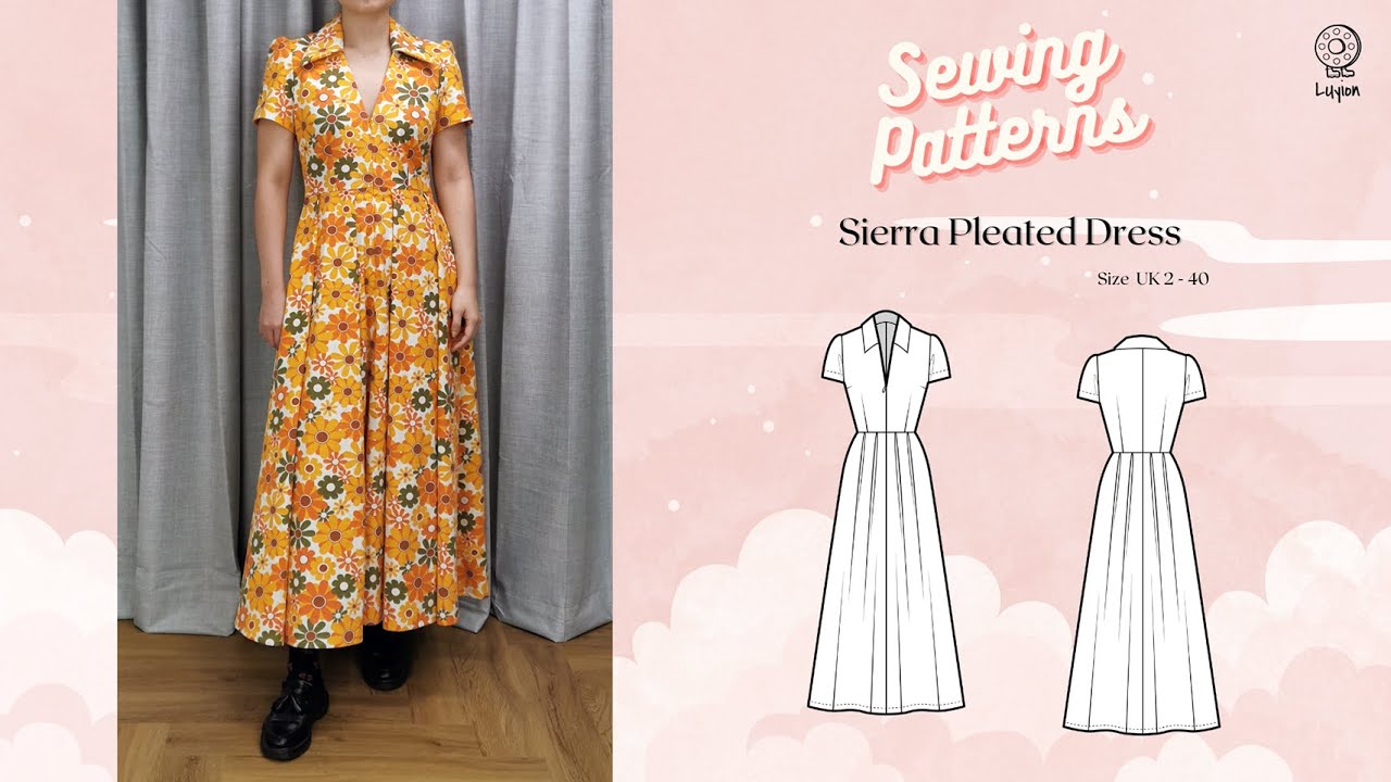 Sierra Pleated Dress Sewing Video  // Digital PDF Sewing Pattern Size UK 2-40 // Luyion