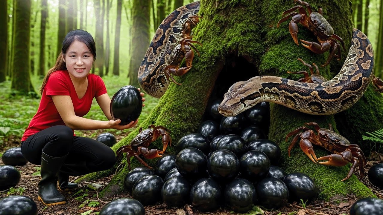 Harvesting 1000+ Rare BLACK Duck Eggs & 200Kg GIANT Stone Crabs Deep In The Forest | Giant Black Egg