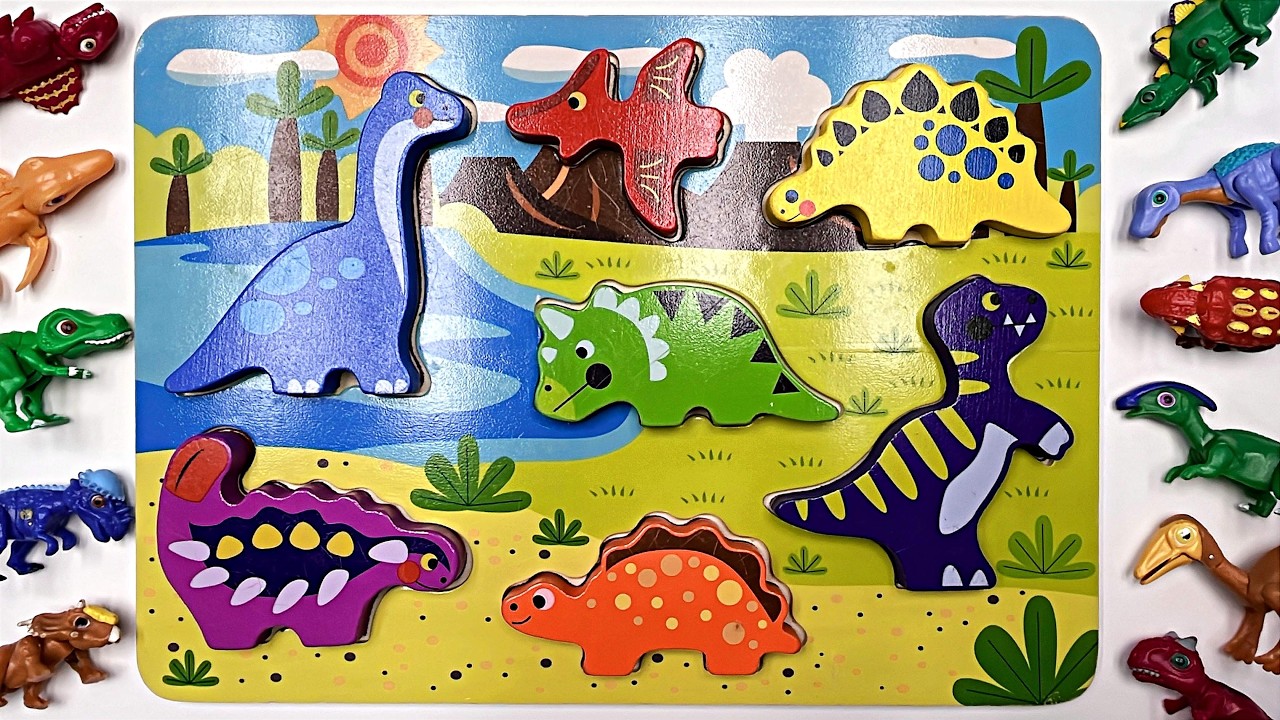 7 Dinosaur Wooden Puzzle Disappeared! Finding Dinosaur Egg - Tyrannosaurus Rex, Stegosaurus 