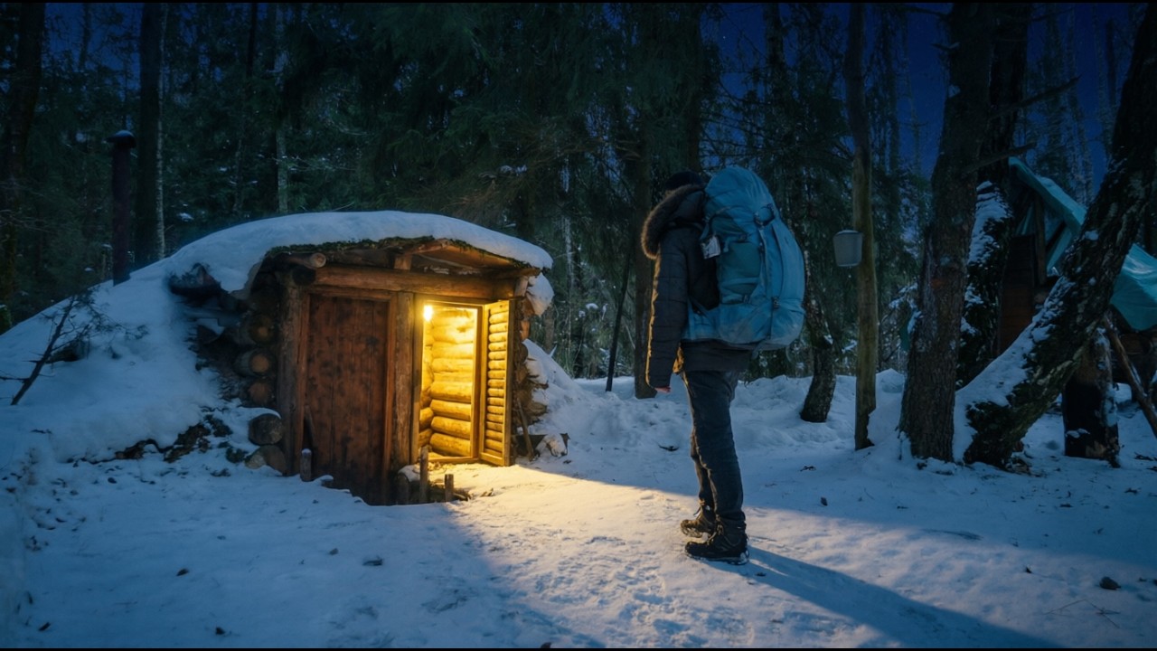 Экстремальная Ночевка в Землянке Без ПЕЧКИ . Холодная ночь в лесу .