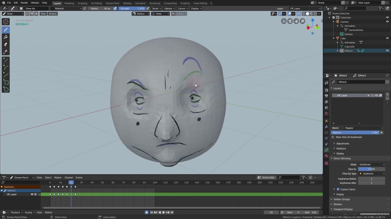 Simple head turn sketch with Blender Grease Pencil