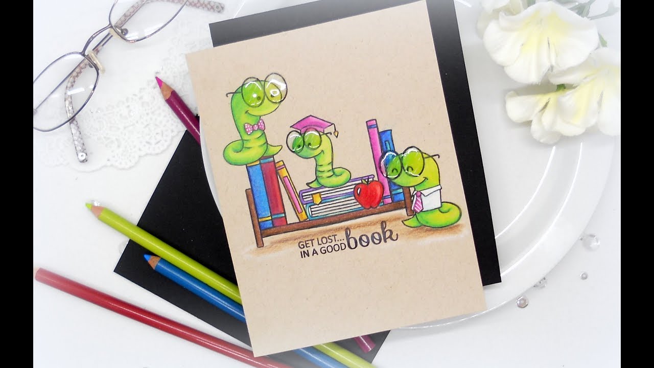 Bookworm: Colored Pencils on Kraft Cardstock
