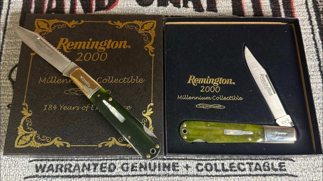 Remington Bullet Knife R1630 Year 2000 Millennium Collectible Green Bone with Mother of Pearl shield
