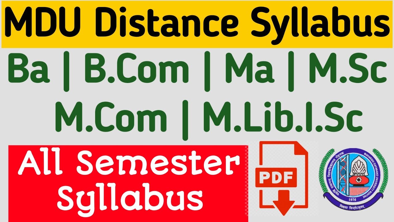 Mdu Distance Syllabus | MDU Distance BA, B.Com , Ma , M.Sc , M.Com Syllabus | Mdu syllabus playlist