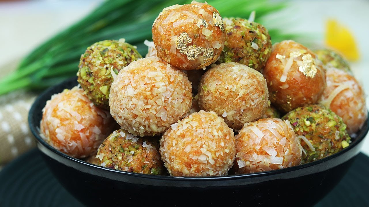 Carrot Truffles Recipe :: Carrot Laddu with Nuts and Coconuts :: Ladoo Recipe