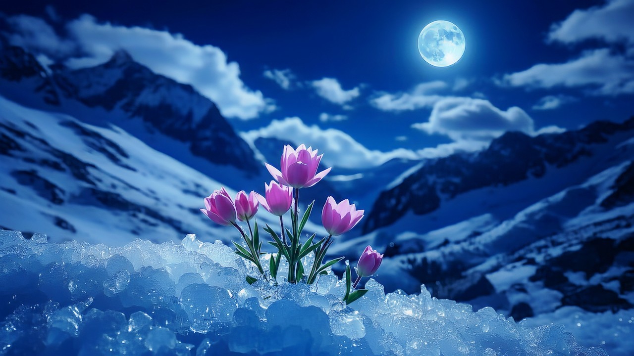 🌙 Moonlit Mountain Bloom — 2 Hours Deep Sleep Music & Winter Magic