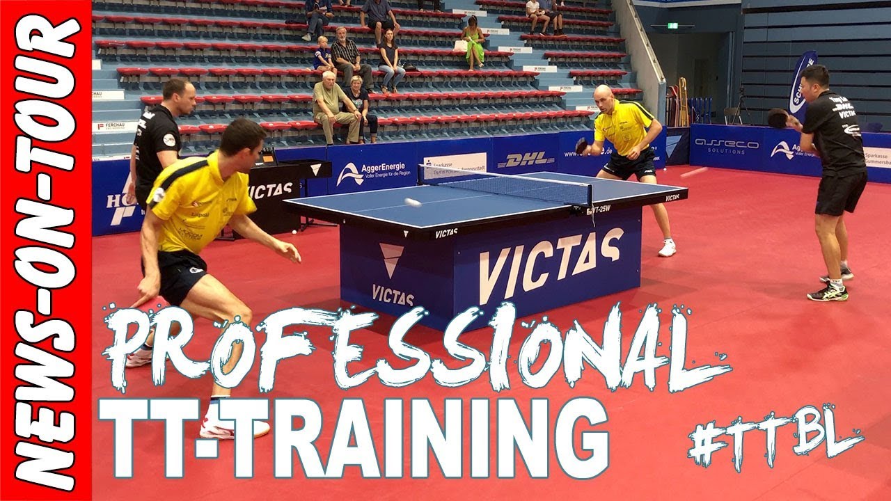 Profi Tischtennis Training (4k) TTBL Warmup mit Daniel Habesohn, Paul Drinkhall, Yang Lei, Jancarik