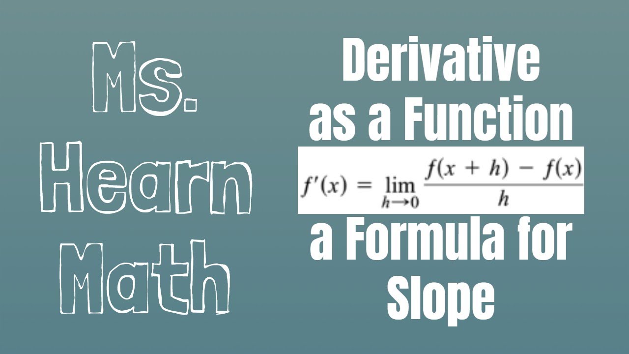Derivative as a Function: A formula for the slope at any point Example 1