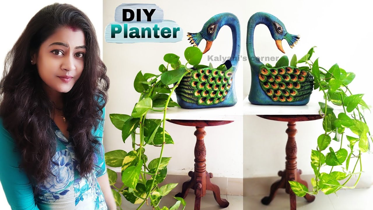 Peacock planter from oil container | Plastic bottle craft ideas | Planter pots | Kalyani's corner