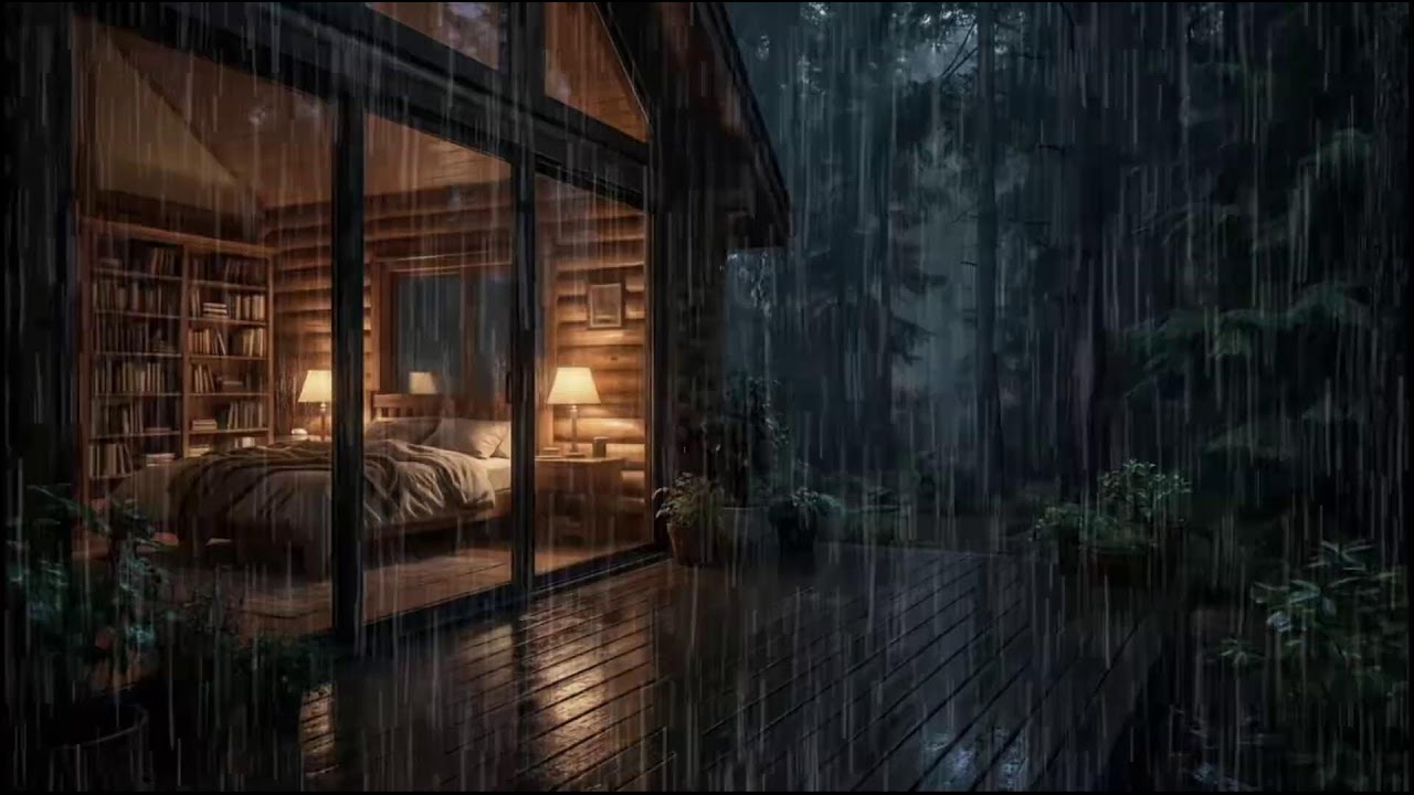Forest Cabin at Night 🌲 | Gentle rain falling outside, calming rain ambience for peaceful relaxation