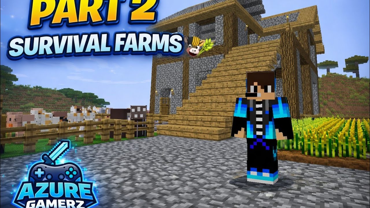 Minecraft Survival Part 2(1) | Farm & Animal Setup 🐄🌾 | Azure Game