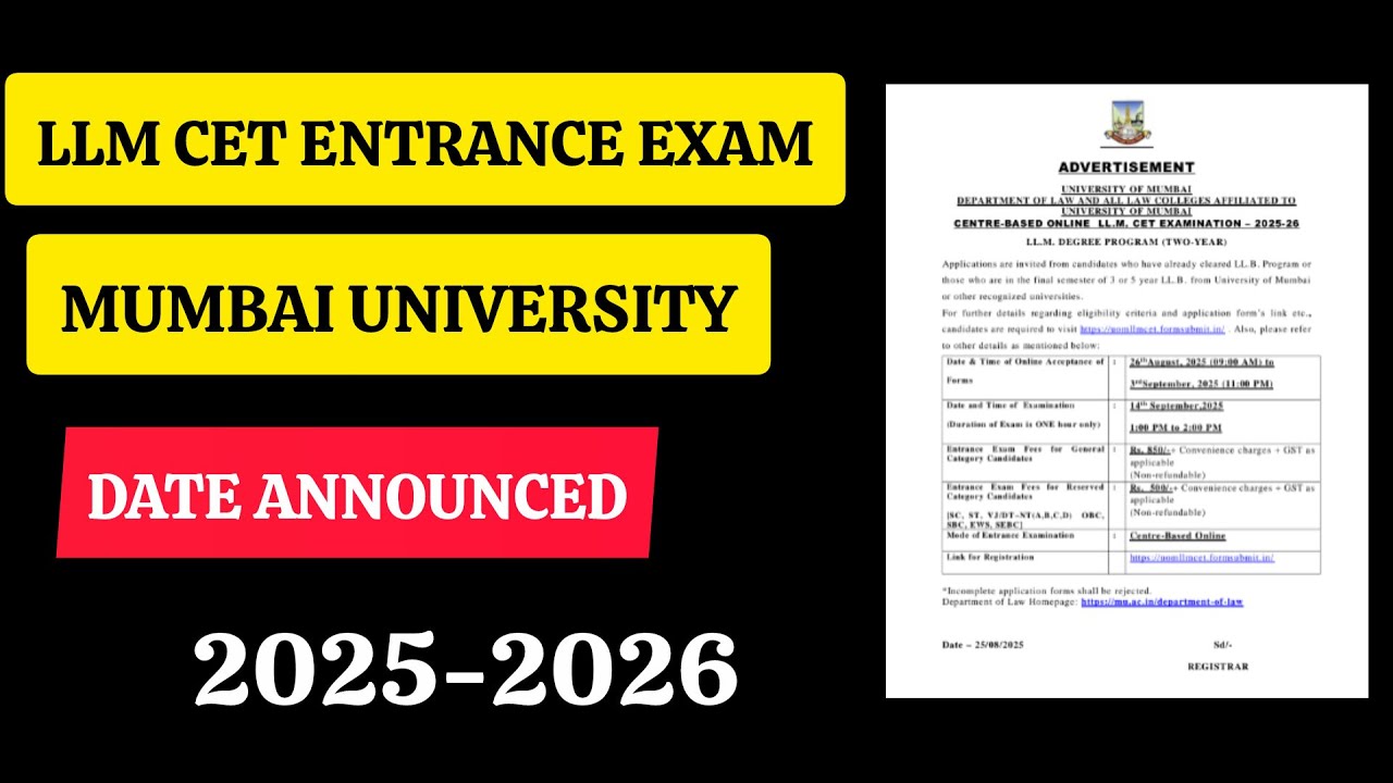 Mumbai University LLM CET 2025 & 2026 | 🎓 2-Year LLM Program | 🗓️ Exam Date, Form Filling & Details