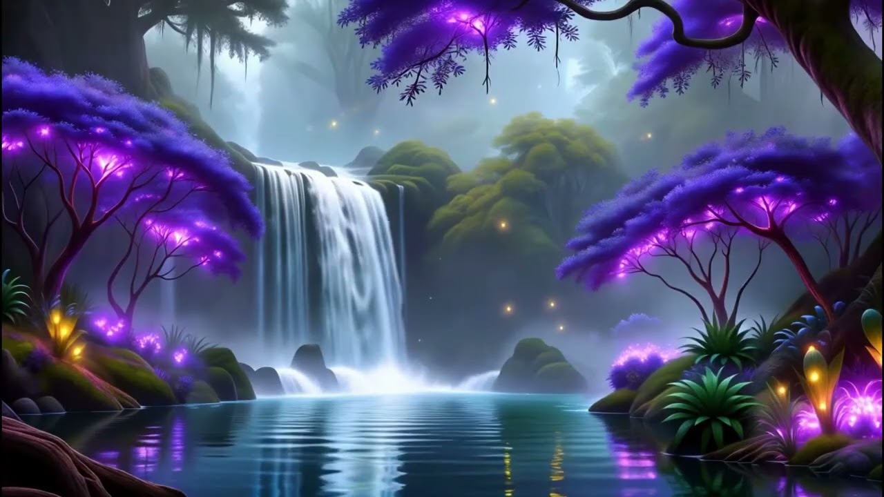 Peaceful Fantasy River & Waterfall 🌌 Relaxing Sounds for Meditation