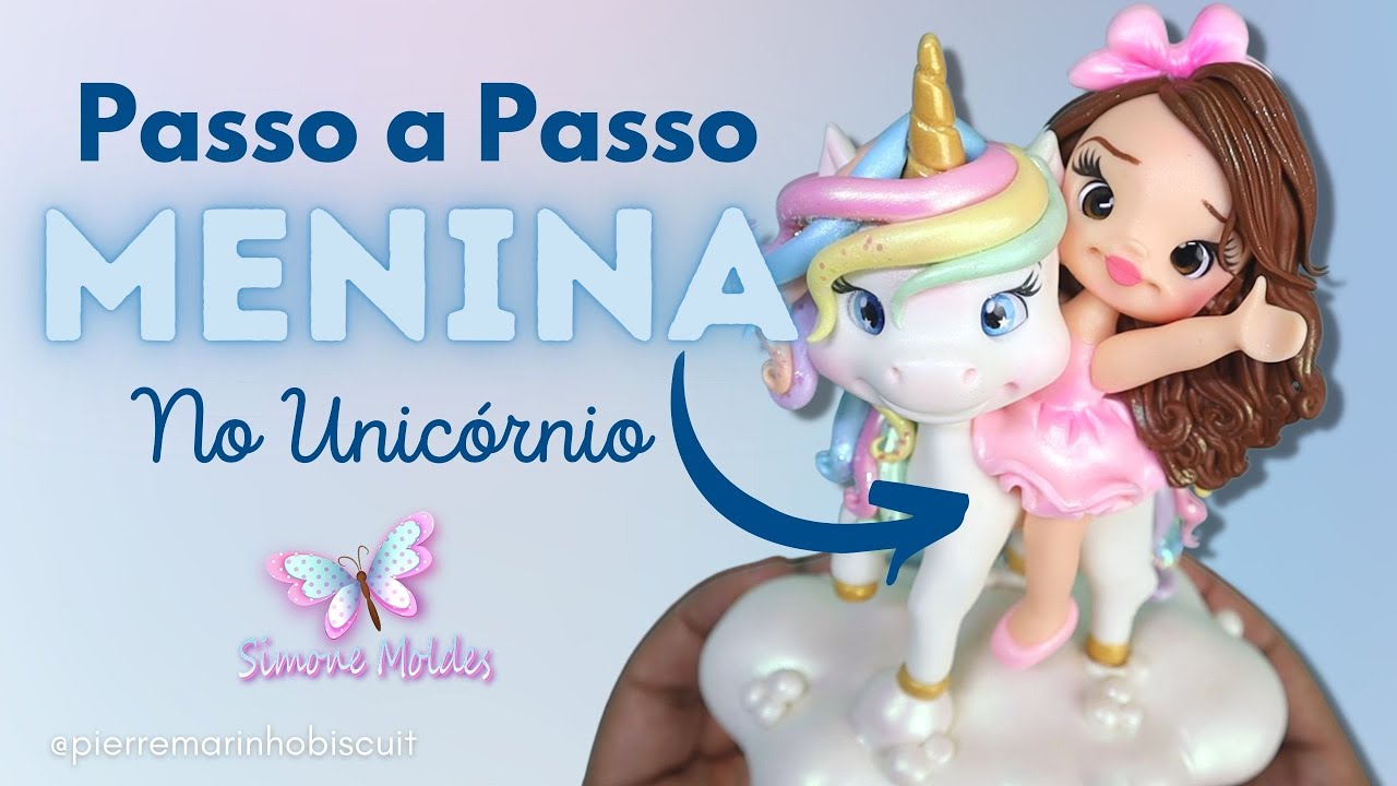 Menina no unicórnio em Biscuit - Especial Simone Moldes