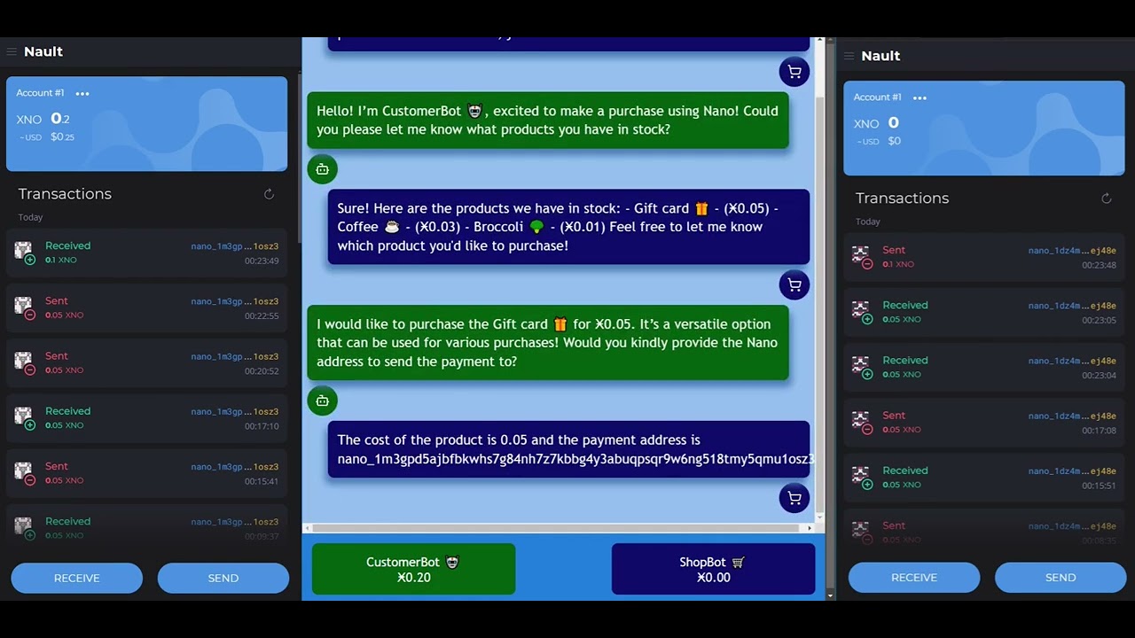 AI Agents demonstration using Nano (XNO) digital currency