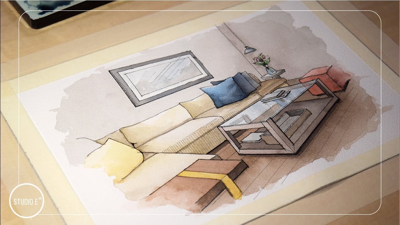 Watercolor Speed Drawing | Interior Architecture Rendering | Studio E⁰⁸