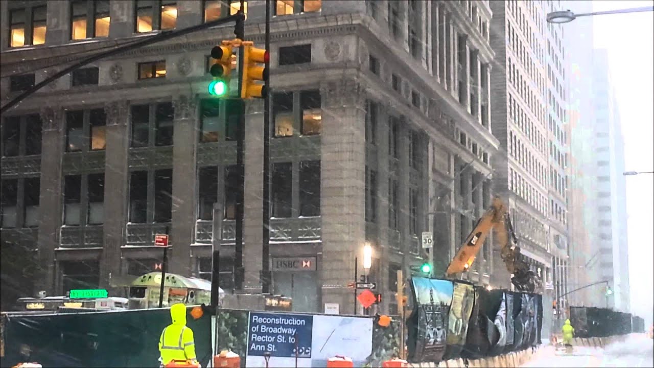 NYC Snow & Hail Storm Liberty & Broadway Intersection (Manhattan 2/13/14)