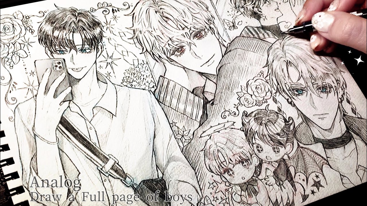 【アナログ】男の子1ページいっぱいに描いてみた🦋【Drawing with pencil￤イラストメイキング】