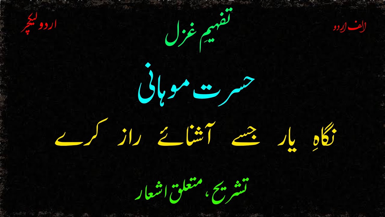 Nigaah e yaar jisay aashna e raaz. Urdu lecture on ghazal by Hasrat Mohani || Alif Urdu