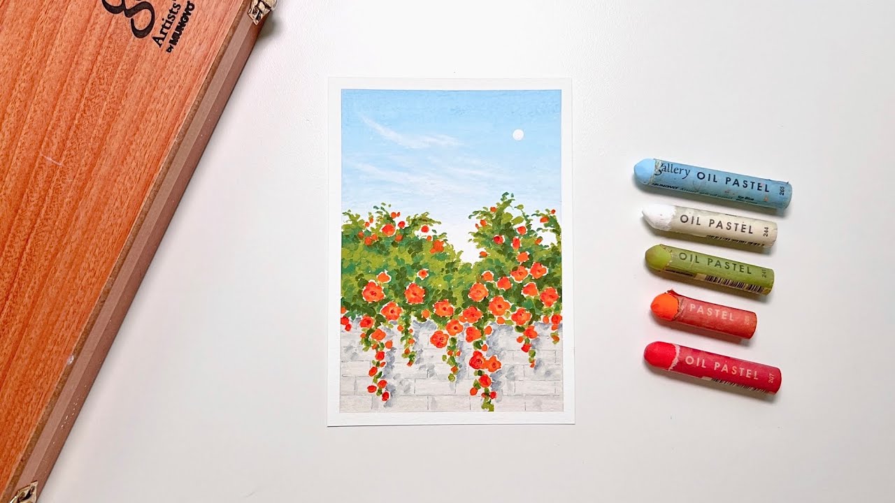 오일파스텔로 여름의 능소화 그리기🌺 | Oil pastel drawing for Beginner