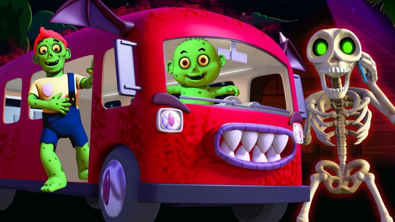 Wheels on The Bus with Zombies | Spooky Halloween Songs for Kids | HooplaKidz