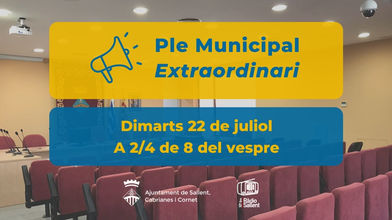 Sessió plenària Extraordinària i urgent dimarts 22 de juliol de 2025