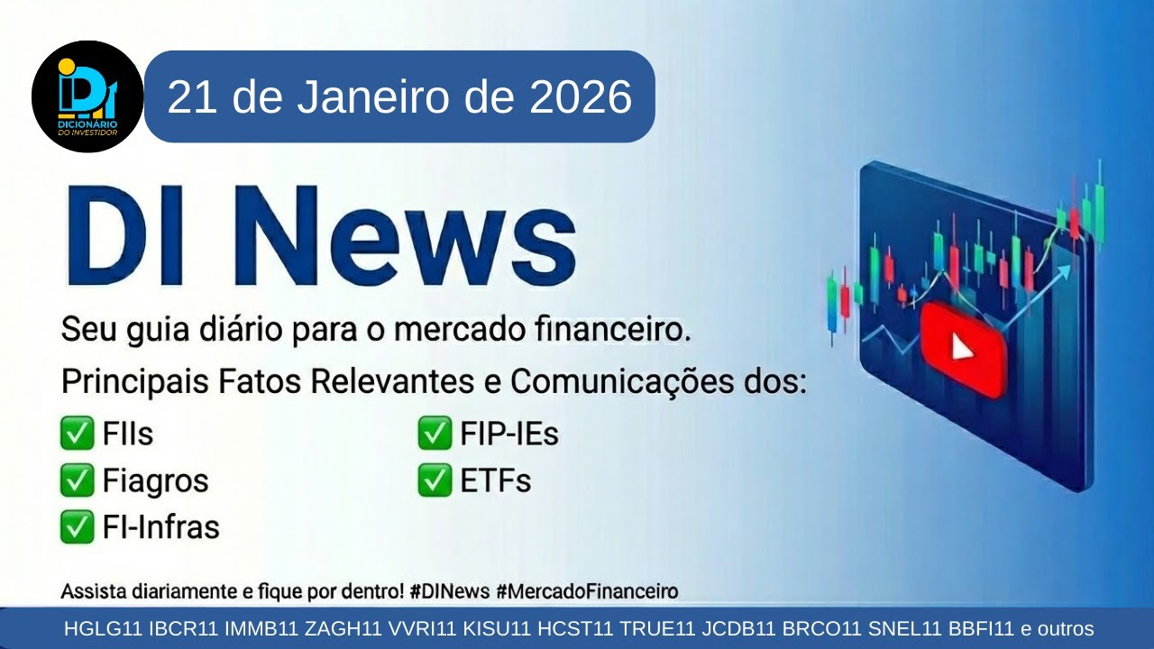 DI News, 21 de janeiro de 2026 - HGLG11 IBCR11 ZAGH11 KISU11 HCST11 BRCO11 SNEL11 BBFI11 e outros