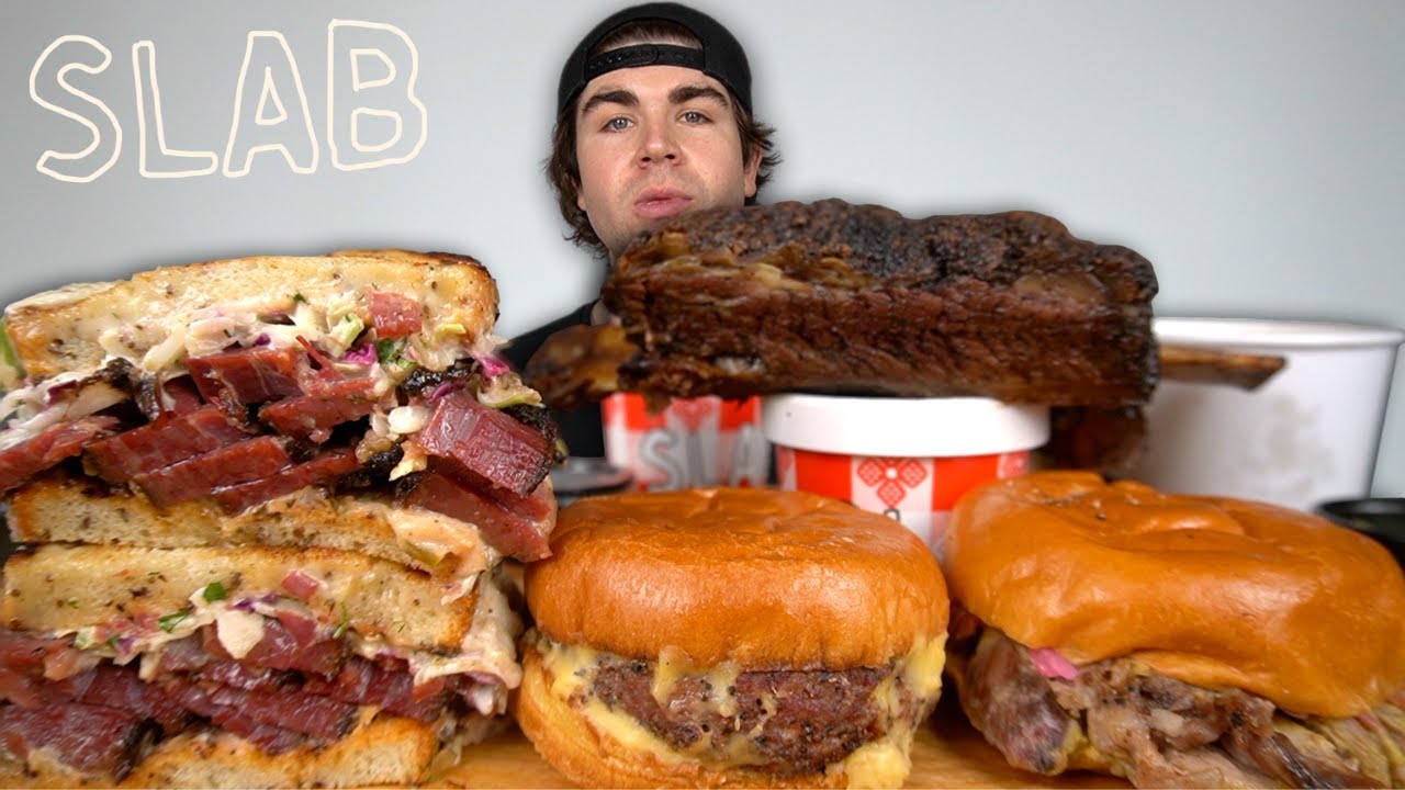 HUGE Pastrami Sandwich, CHEESE Sauce Burger, GIANT Beef Rib + BBQ MUKBANG!
