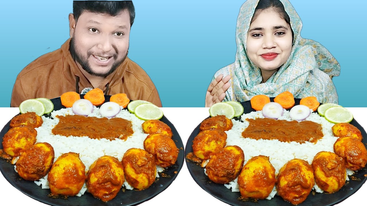 Spicy Egg Curry And Rice Eating Challenge, Egg Curry Eating Competition, R+B Vlog