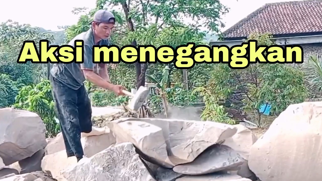 Aksi menegangkan!! Membelah batu di atas batu