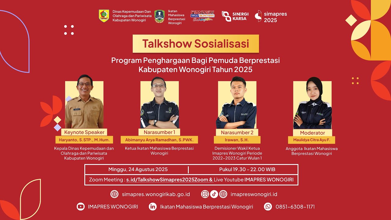 Talkshow Sosialisasi Program Penghargaan Bagi Pemuda Berprestasi Kabupaten Wonogiri Tahun 2025