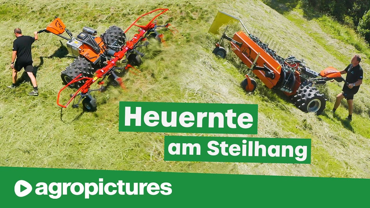 Heuernte mit dem IBEX Motormäher | Agrartechnik Seeber Kreiselheuer, Bandrechen und Heuschieber