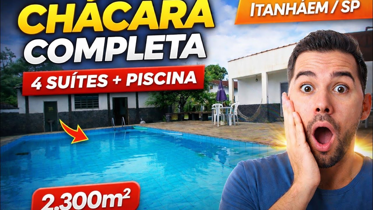 Chácara a 500 metros da rodovia: 3 suítes, piscina, área de lazer e edicula para você!