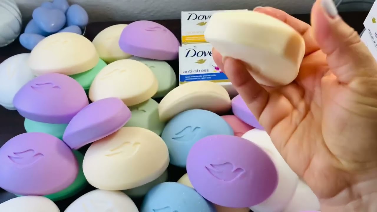 Opening DOVE bar soaps 💚💛🤍💙💜💝🧡