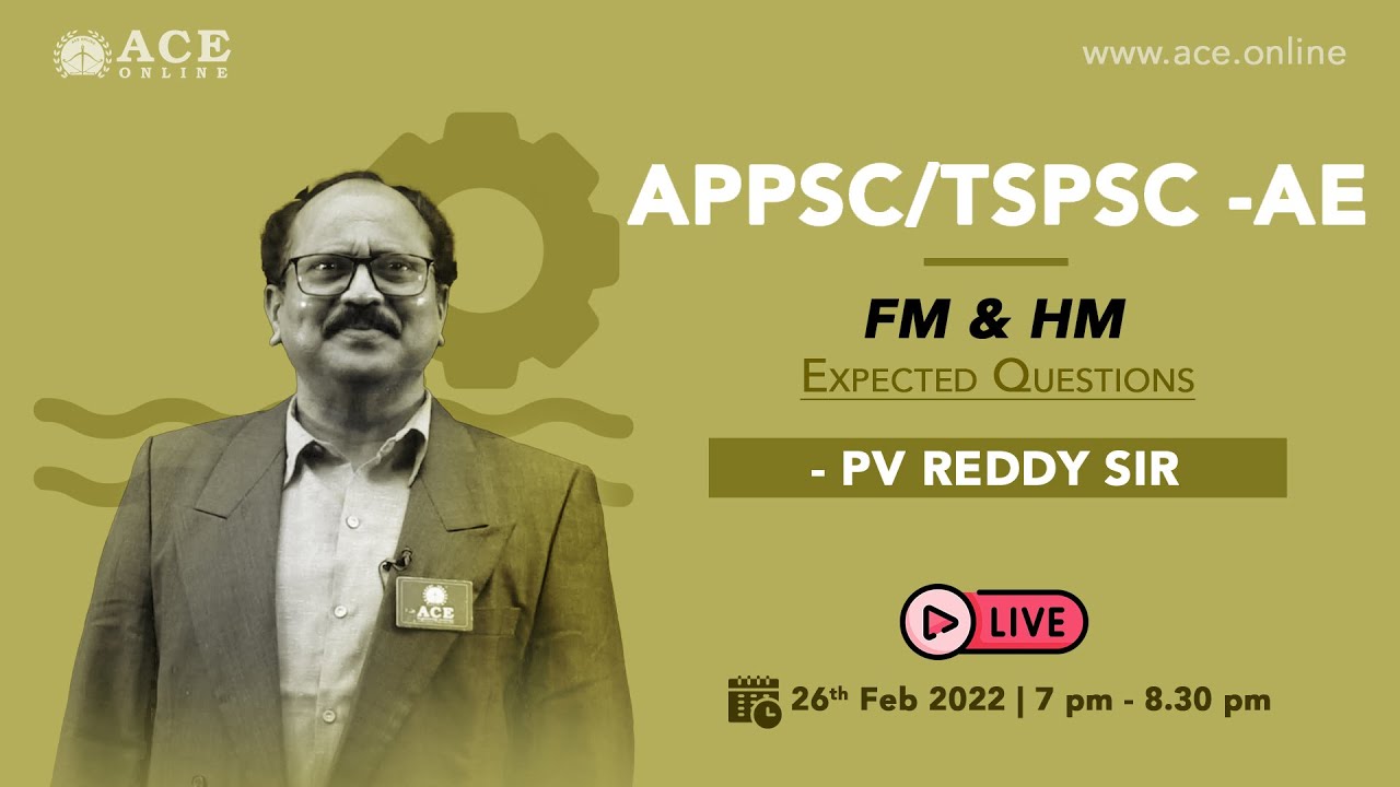 APPSC AE (CE) : Expected Questions from FM & HM by PV Reddy Sir | ACE Online Live